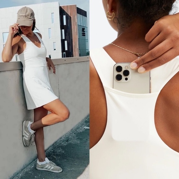 Fabletics On-The-Go Built-In Bra Dress in Egret Size Medium - Picture 2 of 7